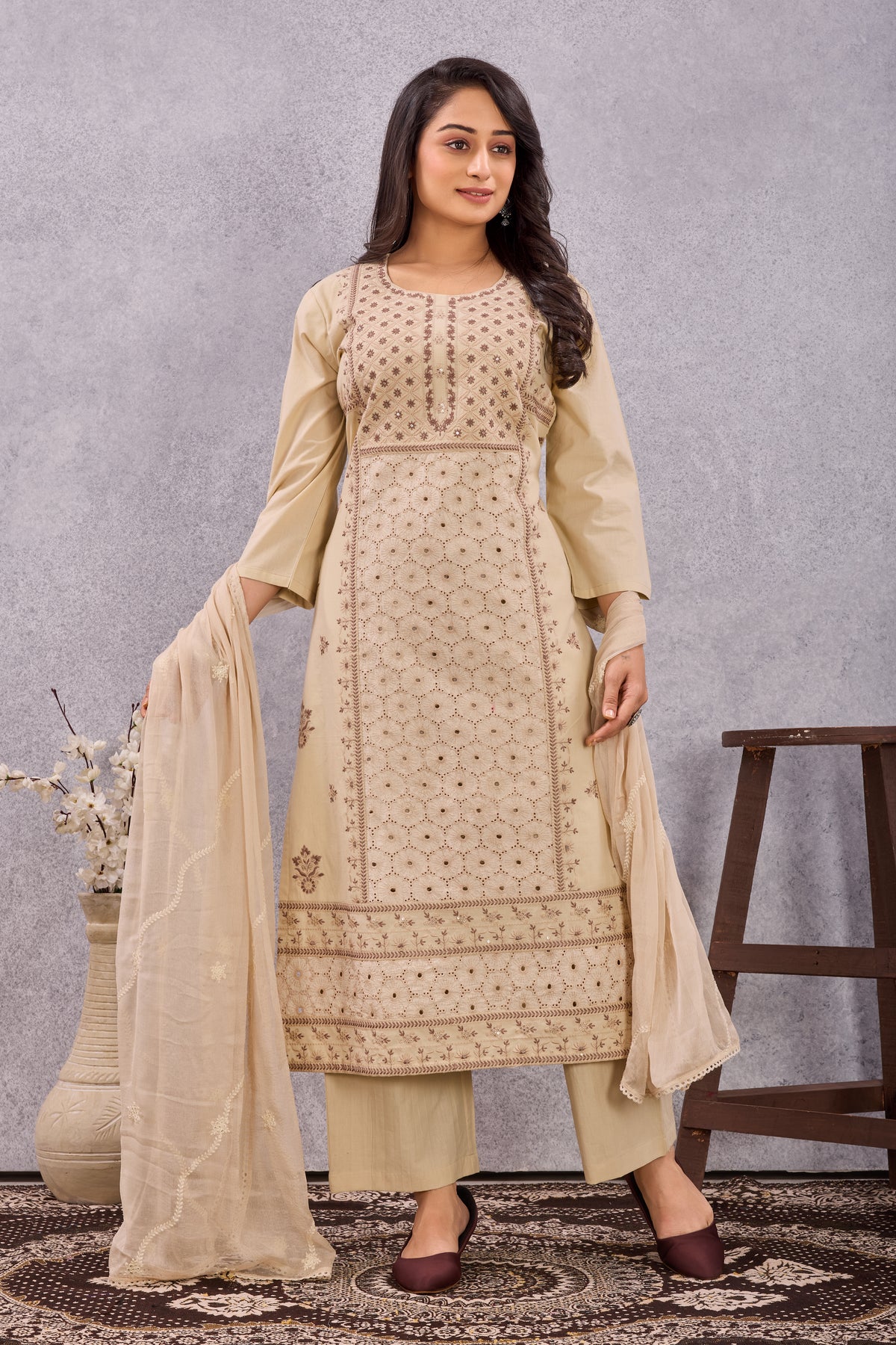 DABBU COTTON WITH SHIFFLE KURTI SET (3005)
