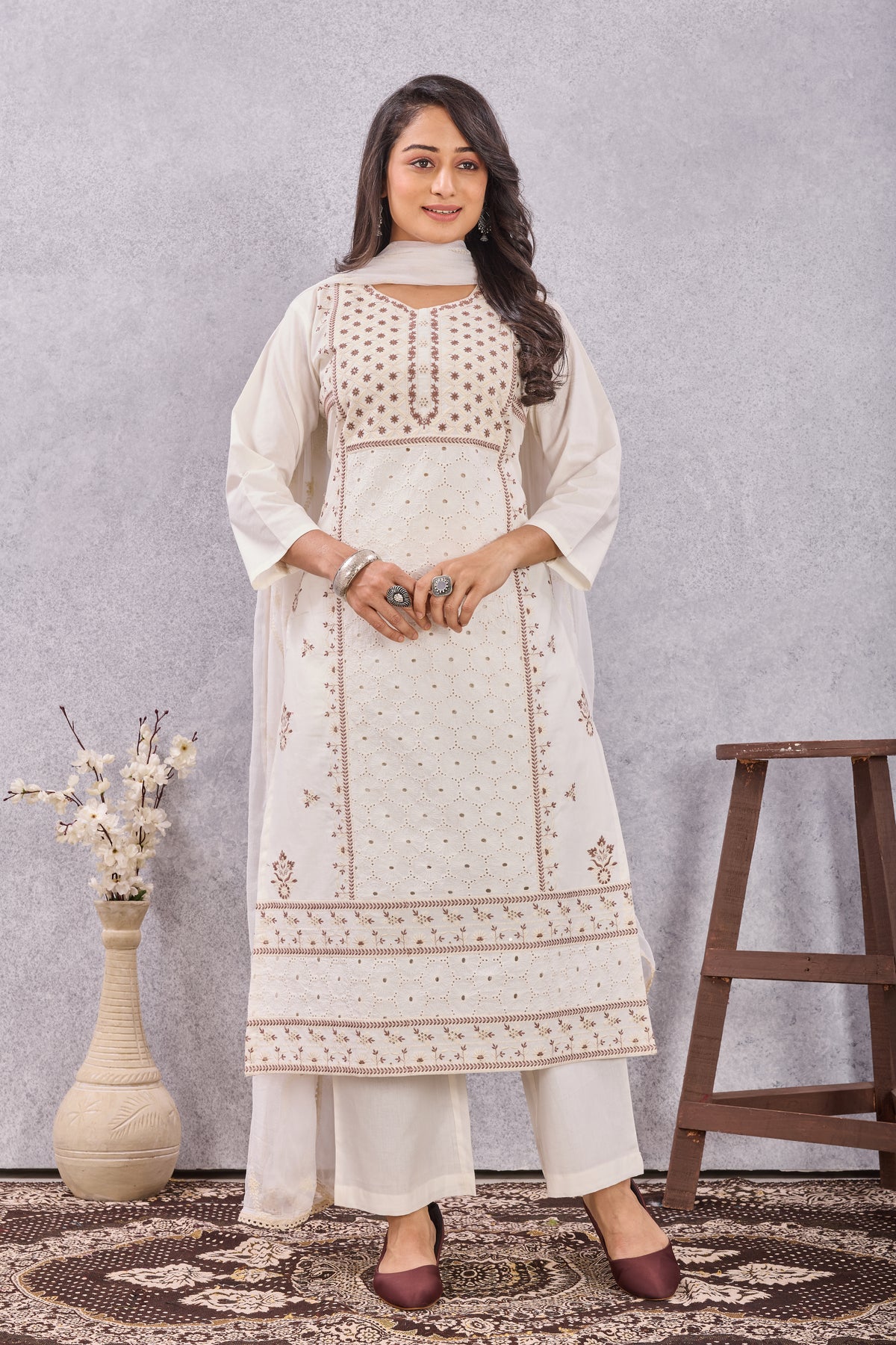 DABBU COTTON WITH SHIFFLE KURTI SET (3005)