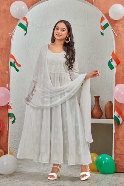 COTTON LUCKNOWI GOWN (4507)