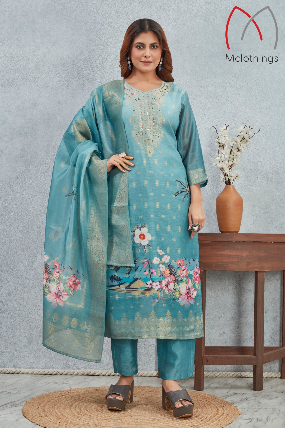 CHANDERI JACQUARD KURTI SET (2804-2-B)