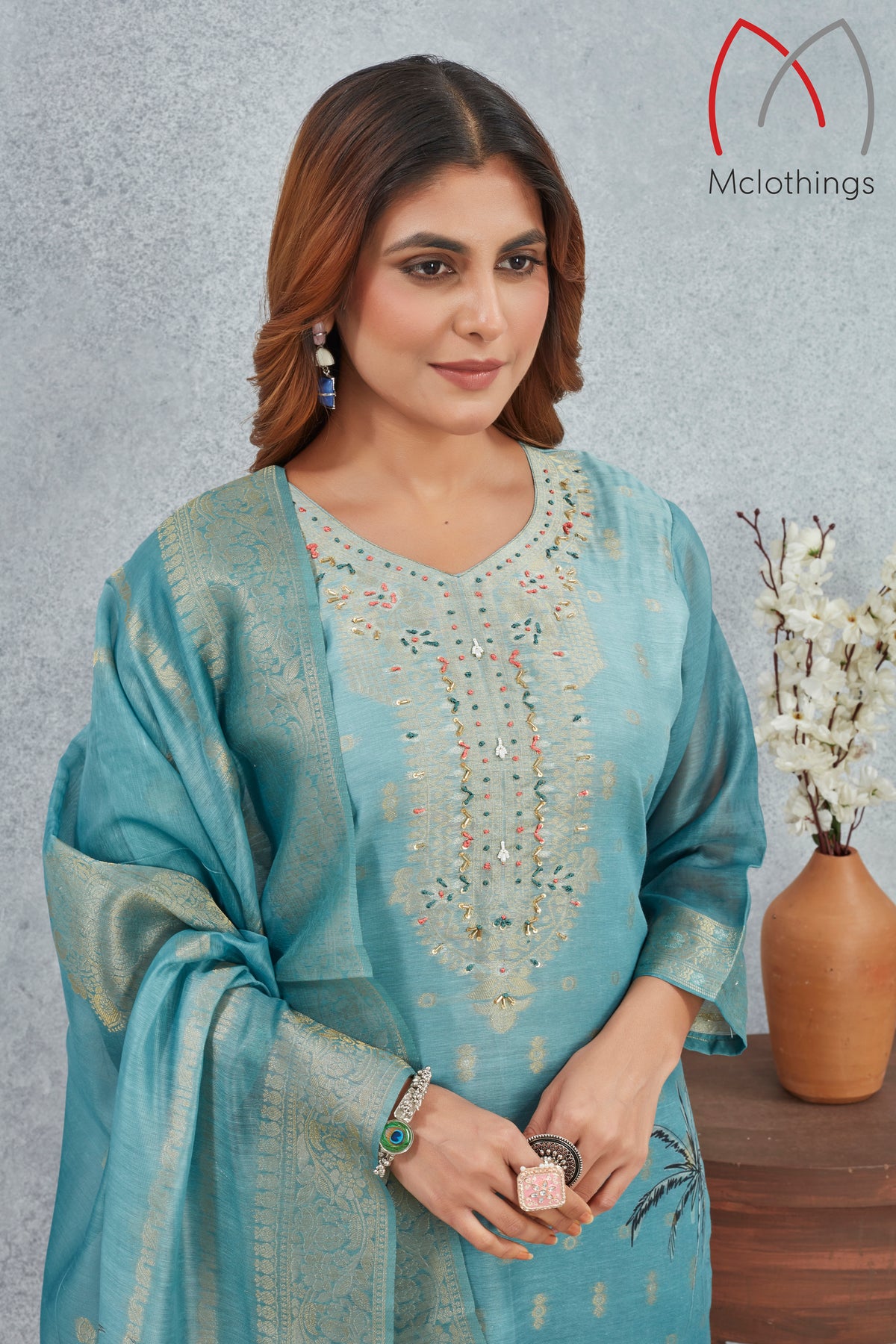 CHANDERI JACQUARD KURTI SET (2804-2-B)