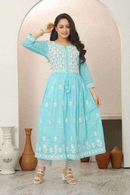 COTTON LUCKNOWI GOWN (2307-B)