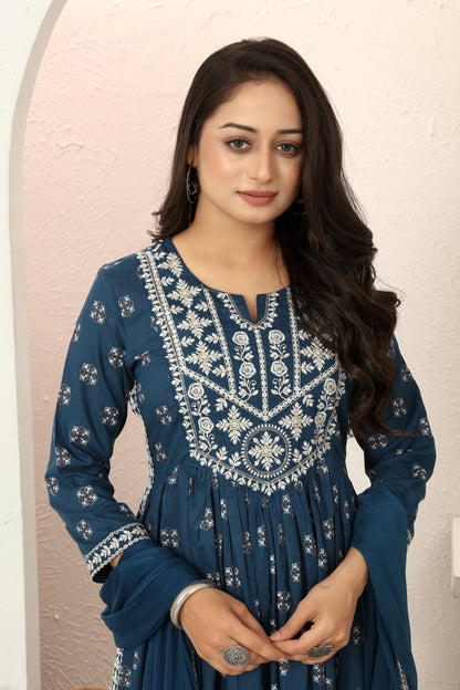 RAYON PRINT KURTI SET (5078-B)