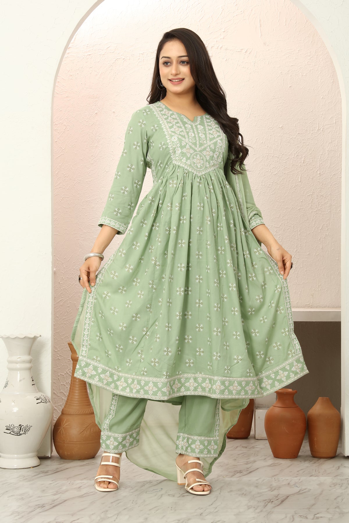 REYON PRINT KURTI SET (5078)