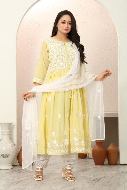 COTTON LUCKNOWI GOWN (2307-B)