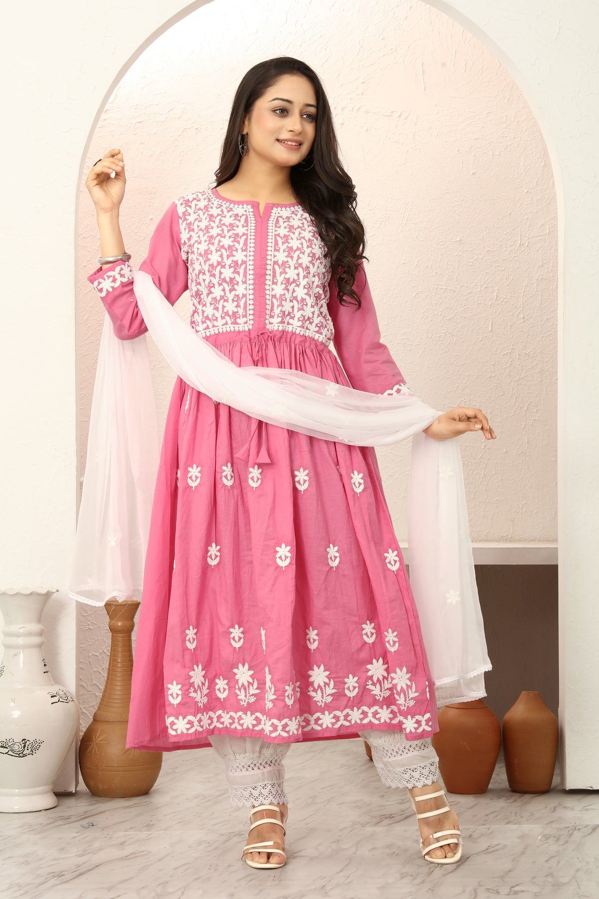 COTTON LUCKNOWI GOWN (2307-B)
