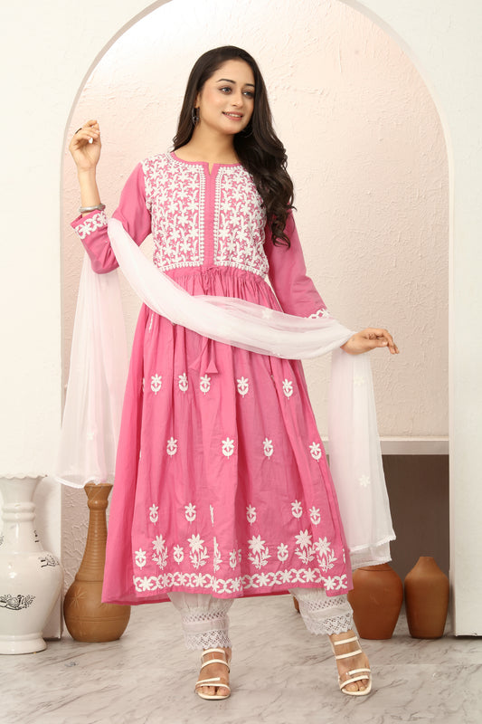 COTTON LUCKNOWI GOWN (2307-B)