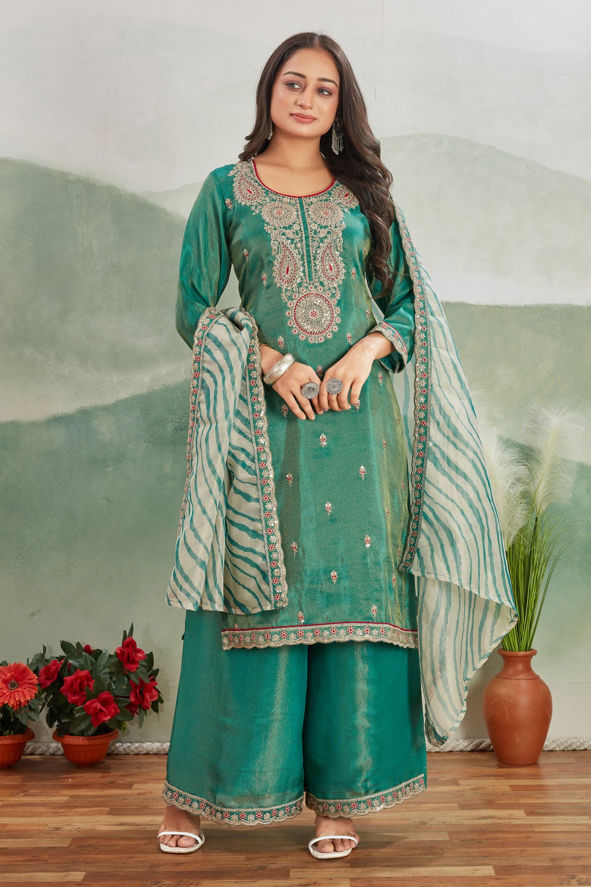 Viscose Shimmer Kurta Palaazo Set (2218)