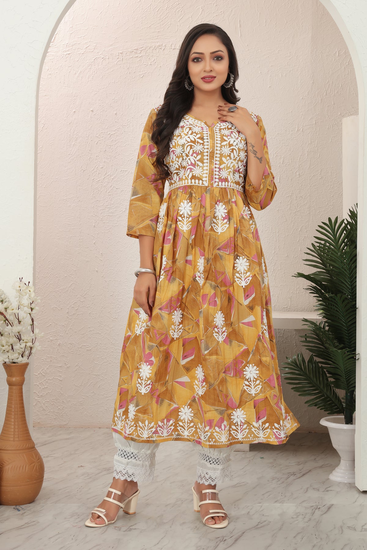 COTTON LUCKNOWI GOWN (5607)