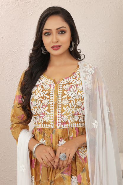 COTTON LUCKNOWI GOWN (5607)