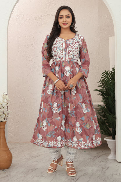 COTTON LUCKNOWI GOWN (5607)