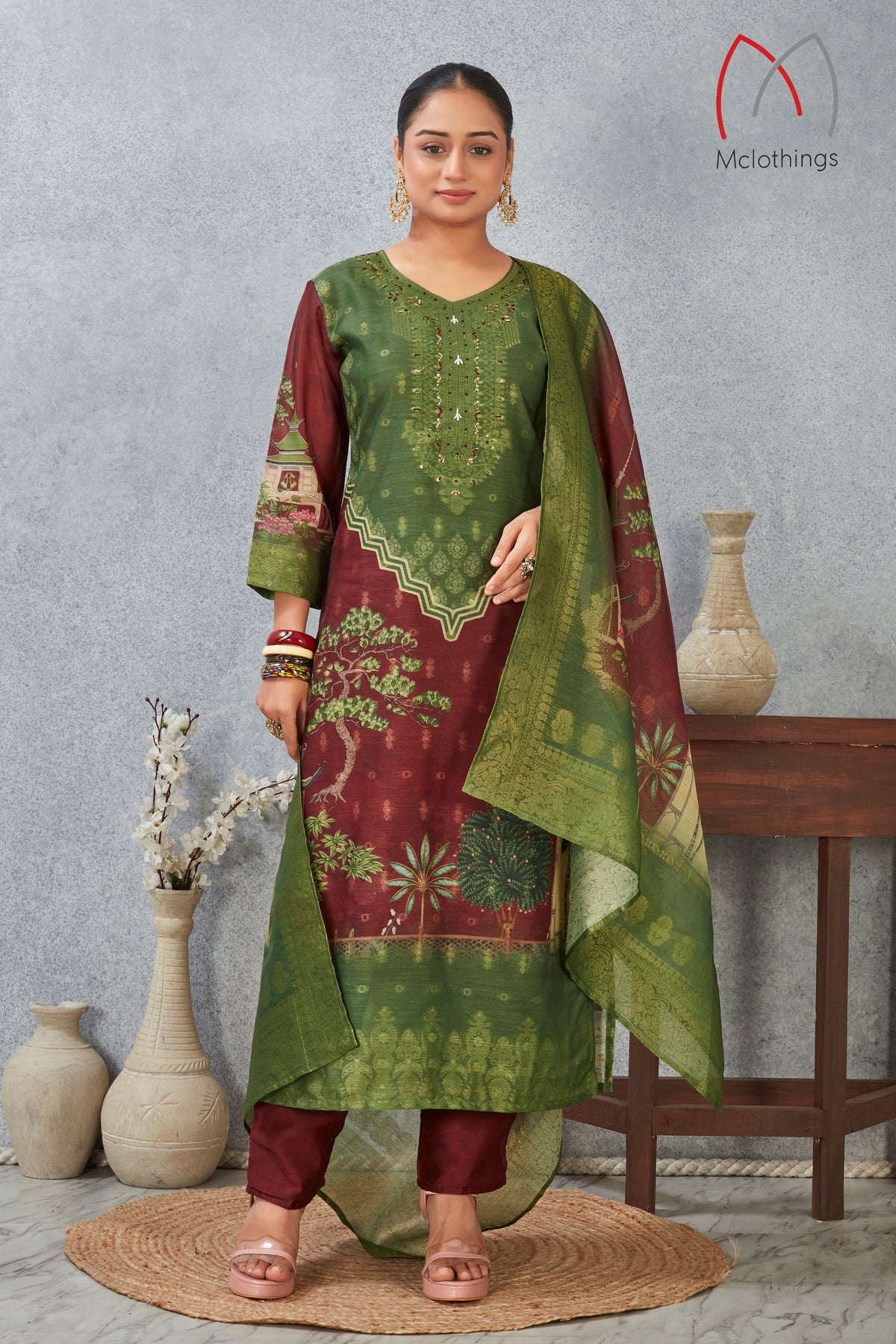 CHANDERI JACQUARD KURTI SET (2804-C-A)