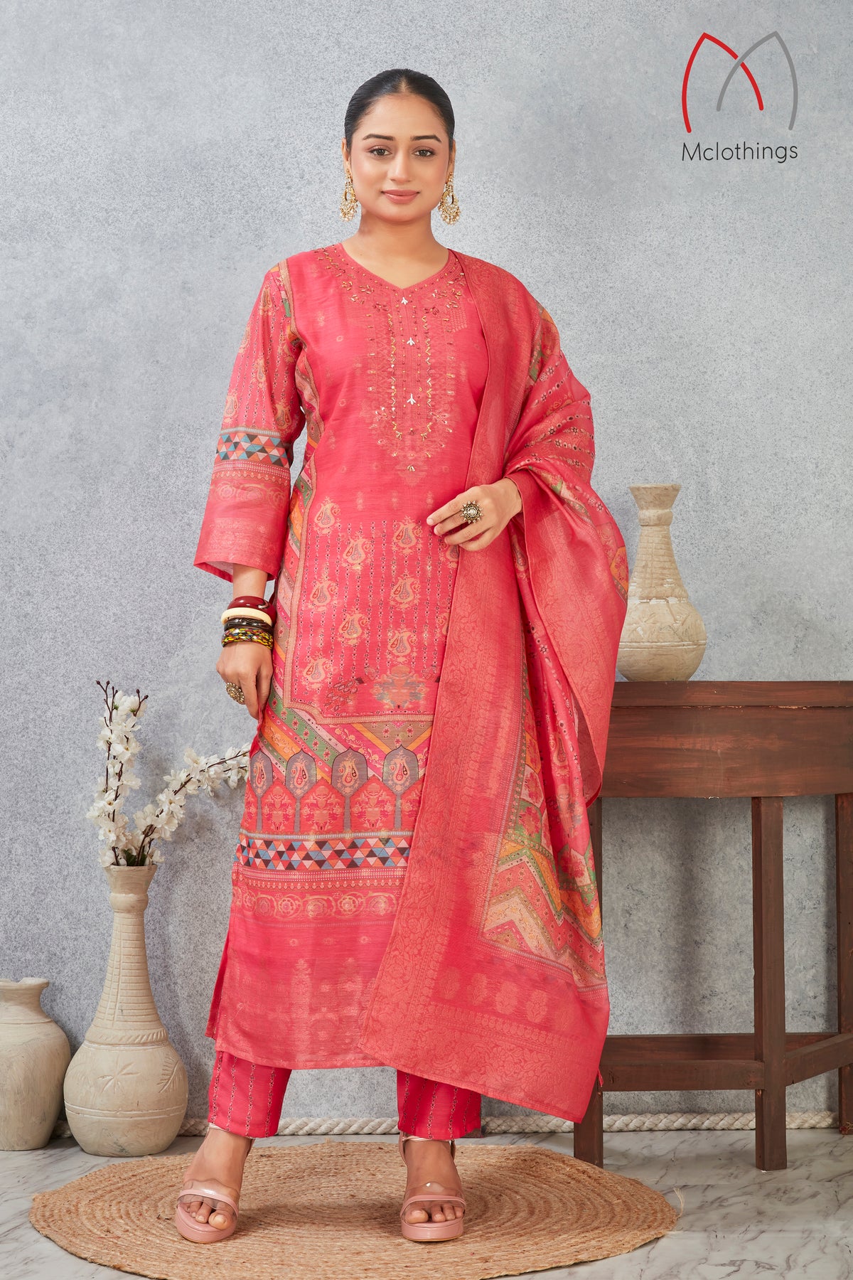 CHANDERI JACQUARD KURTI SET (2804-C-A)