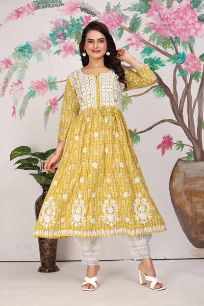 COTTON LUCKNOWI GOWN (4907)