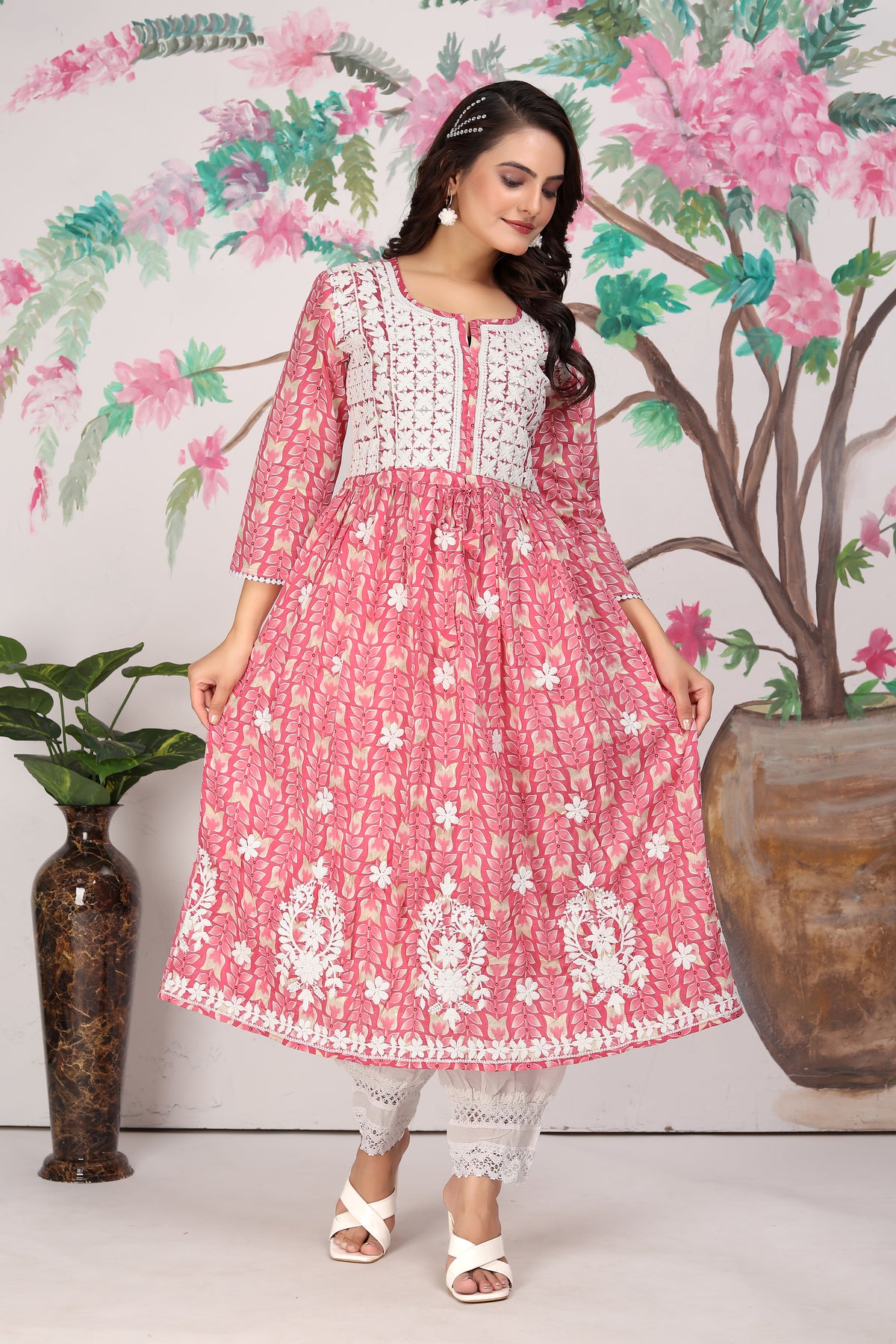 COTTON LUCKNOWI GOWN (4907)