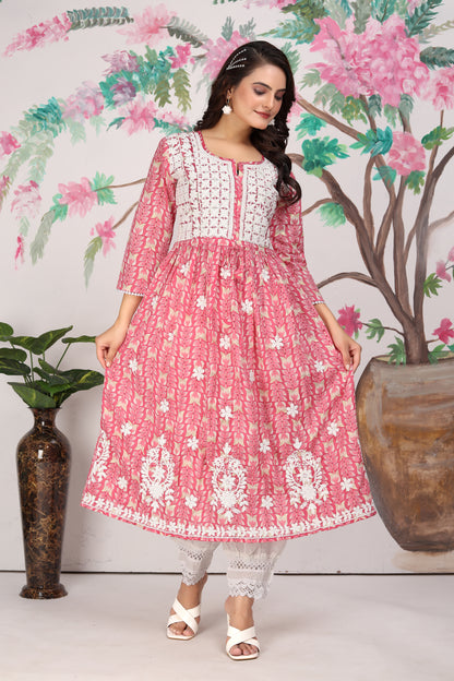 COTTON LUCKNOWI GOWN (4907)