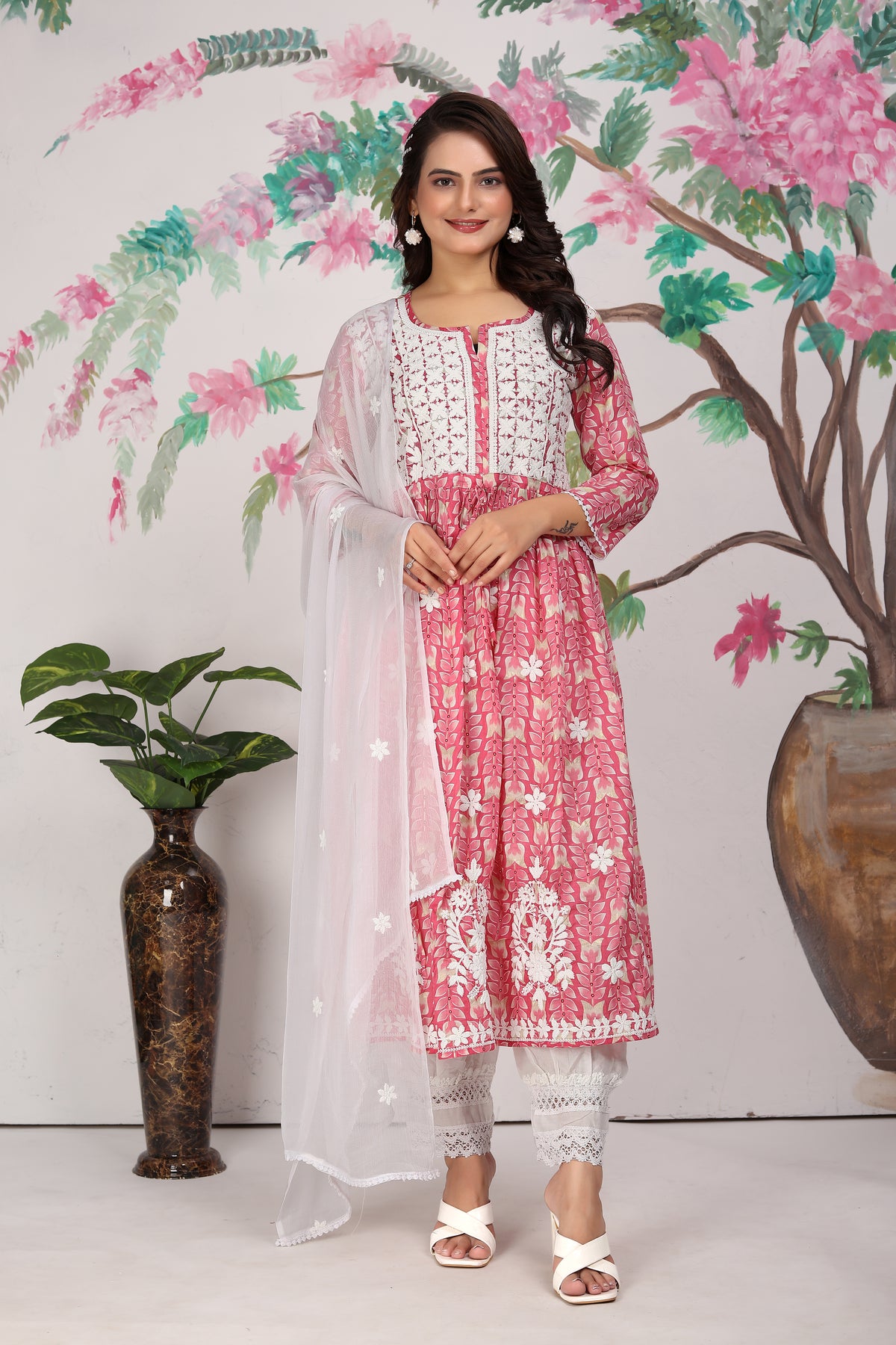 COTTON LUCKNOWI GOWN (4907)