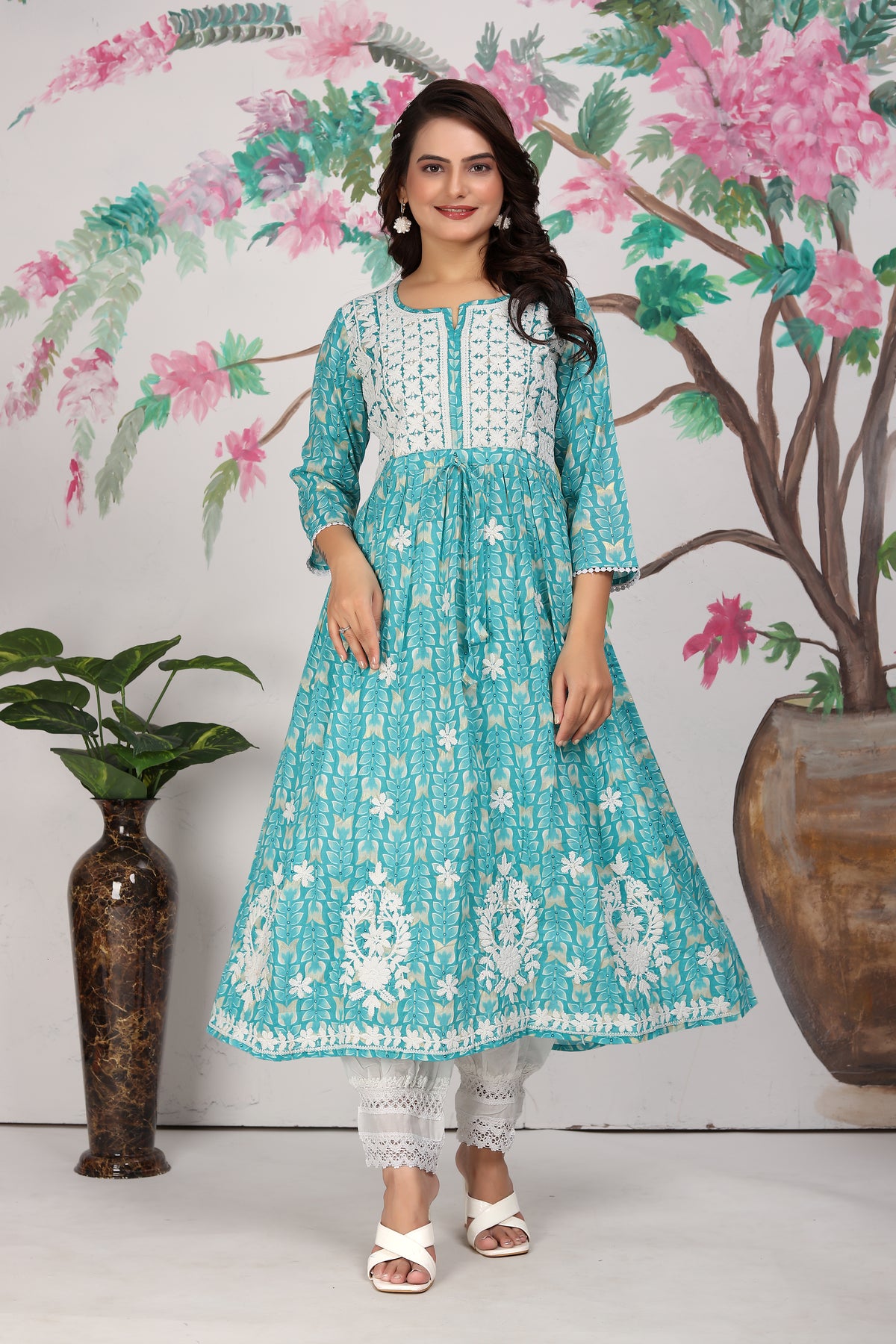 COTTON LUCKNOWI GOWN (4907)