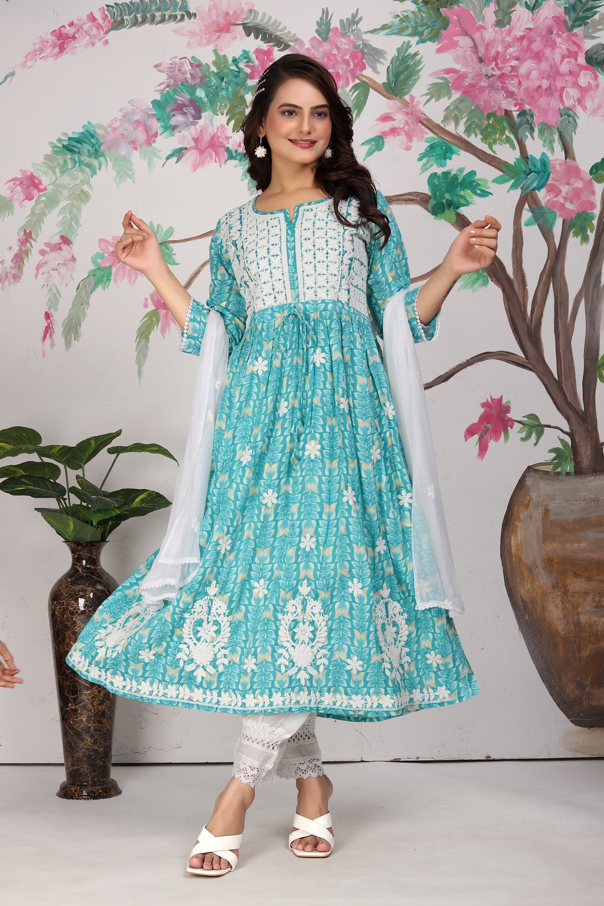 COTTON LUCKNOWI GOWN (4907)