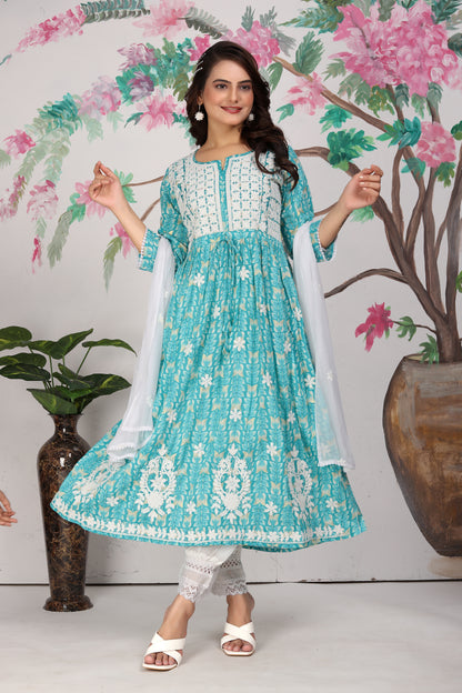 COTTON LUCKNOWI GOWN (4907)