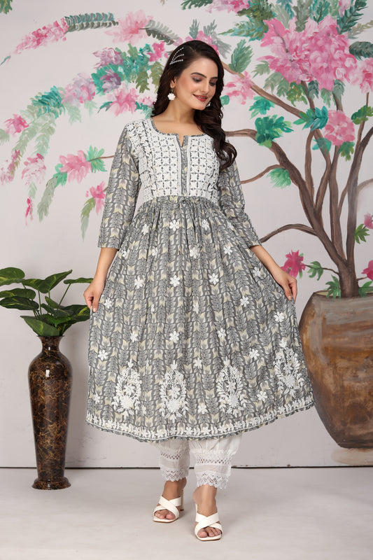 COTTON LUCKNOWI GOWN (4907)