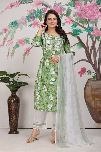 COTTON LUCKNOWI KURTI SET (4807)
