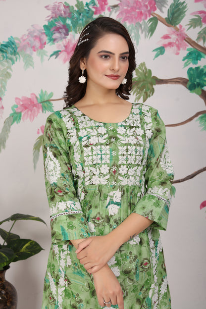 COTTON LUCKNOWI KURTI SET (4807)