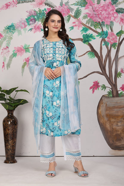 COTTON LUCKNOWI KURTI SET (4807)