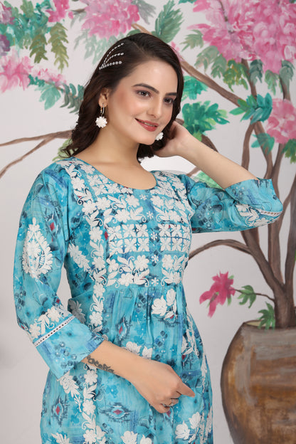 COTTON LUCKNOWI KURTI SET (4807)