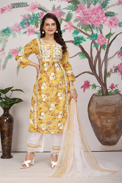 COTTON LUCKNOWI KURTI SET (4807)
