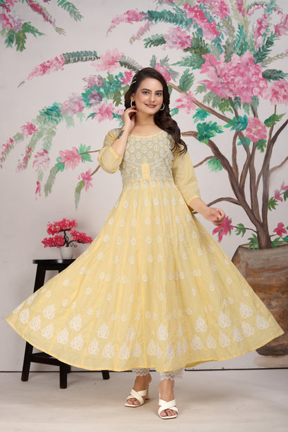 COTTON LUCKNOWI GOWN (4507)