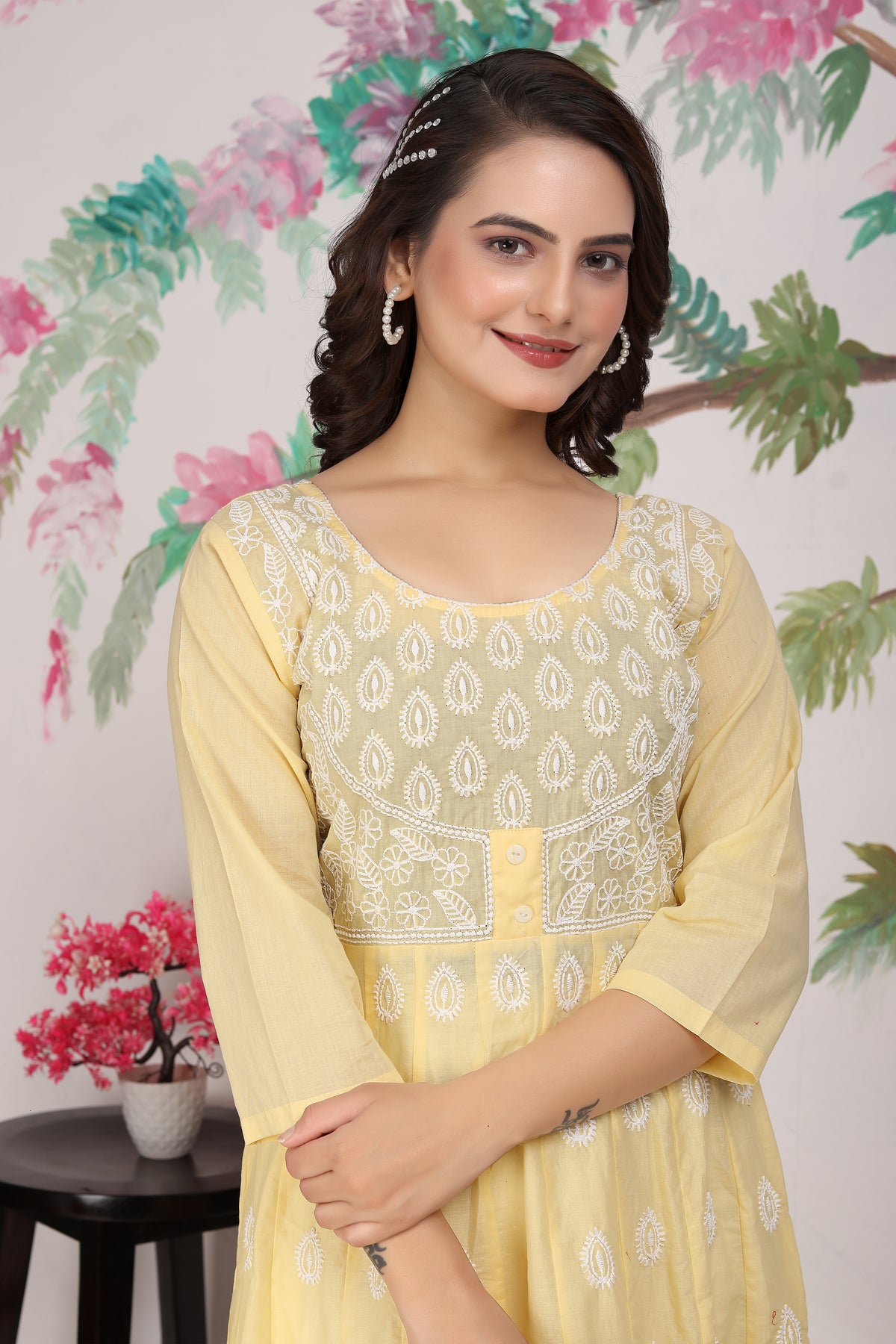 COTTON LUCKNOWI GOWN (4507)