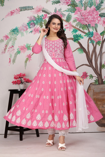 COTTON LUCKNOWI GOWN (4507)