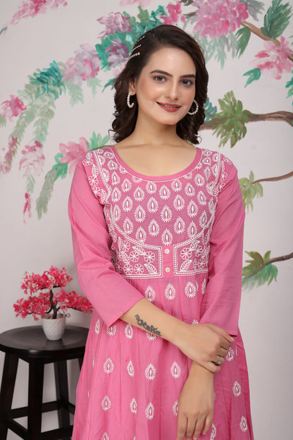 COTTON LUCKNOWI GOWN (4507)
