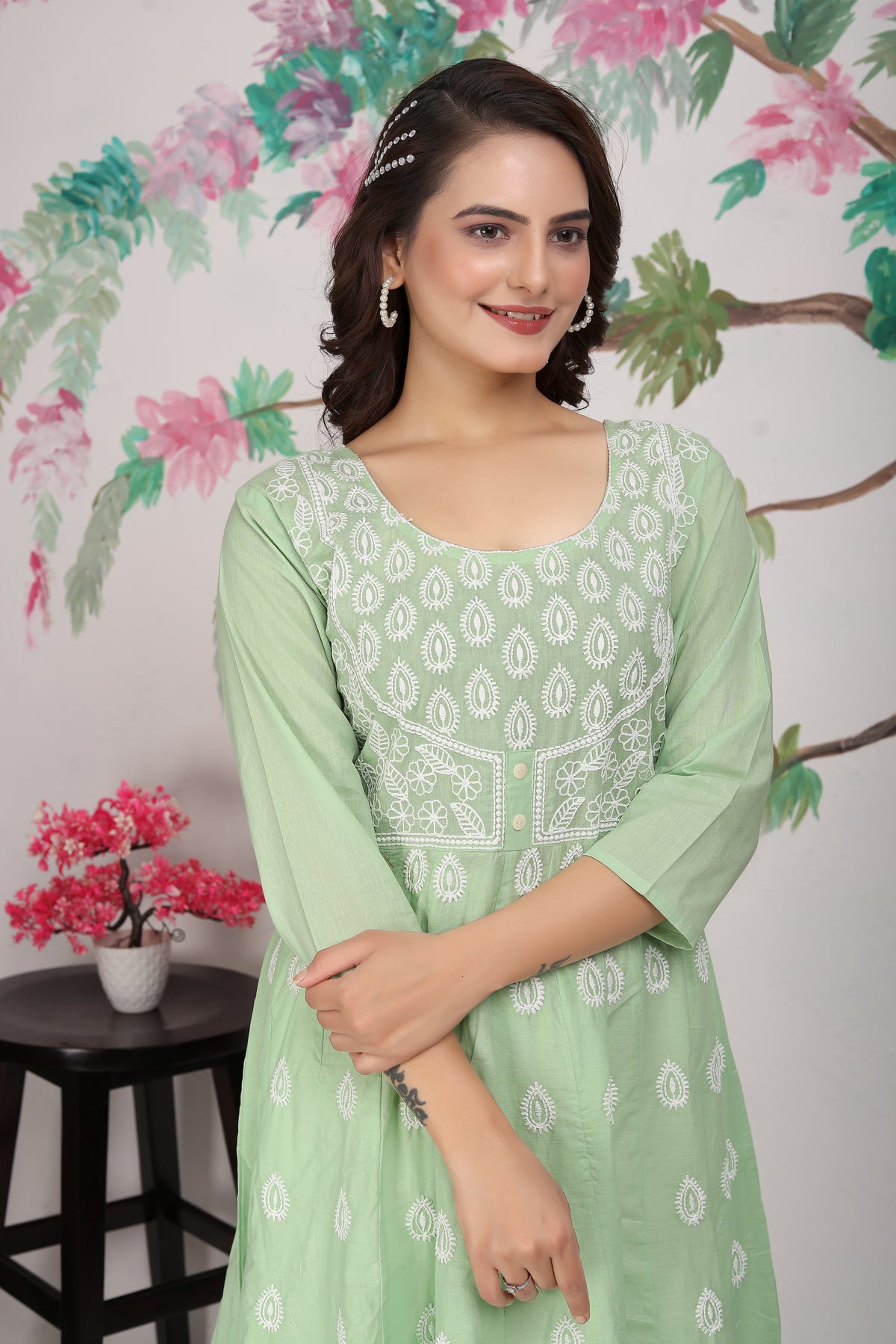 COTTON LUCKNOWI GOWN (4507)