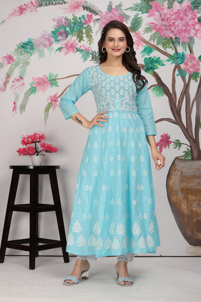 COTTON LUCKNOWI GOWN (4507)