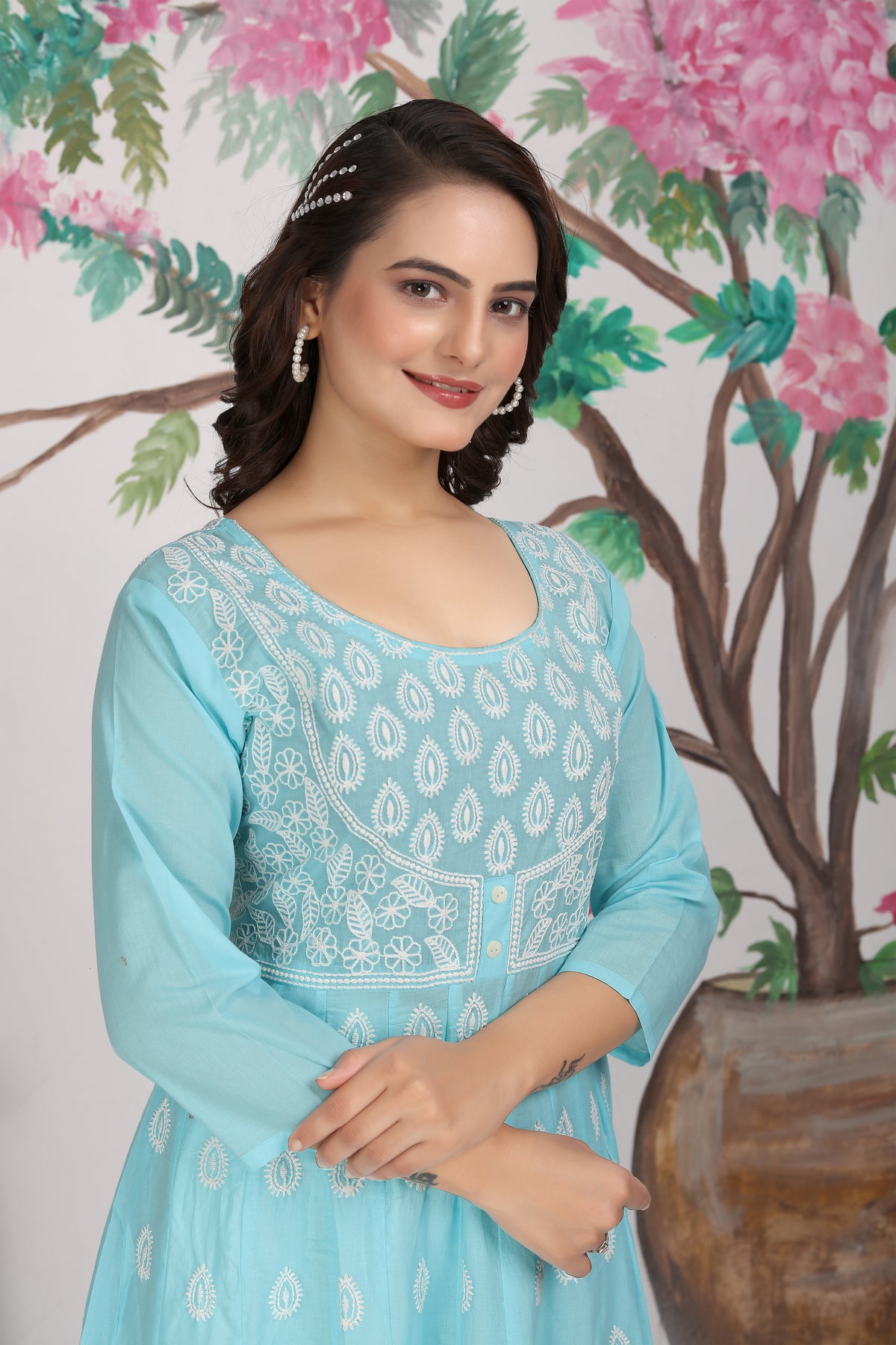 COTTON LUCKNOWI GOWN (4507)