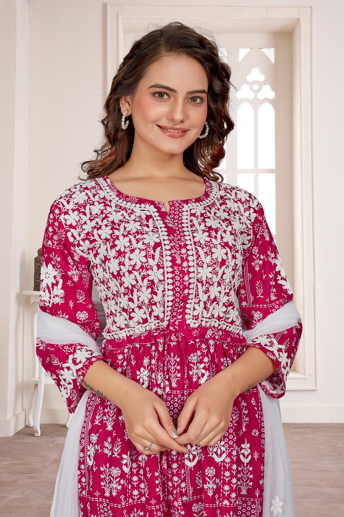 COTTON LUCKNOWI GOWN (2307)