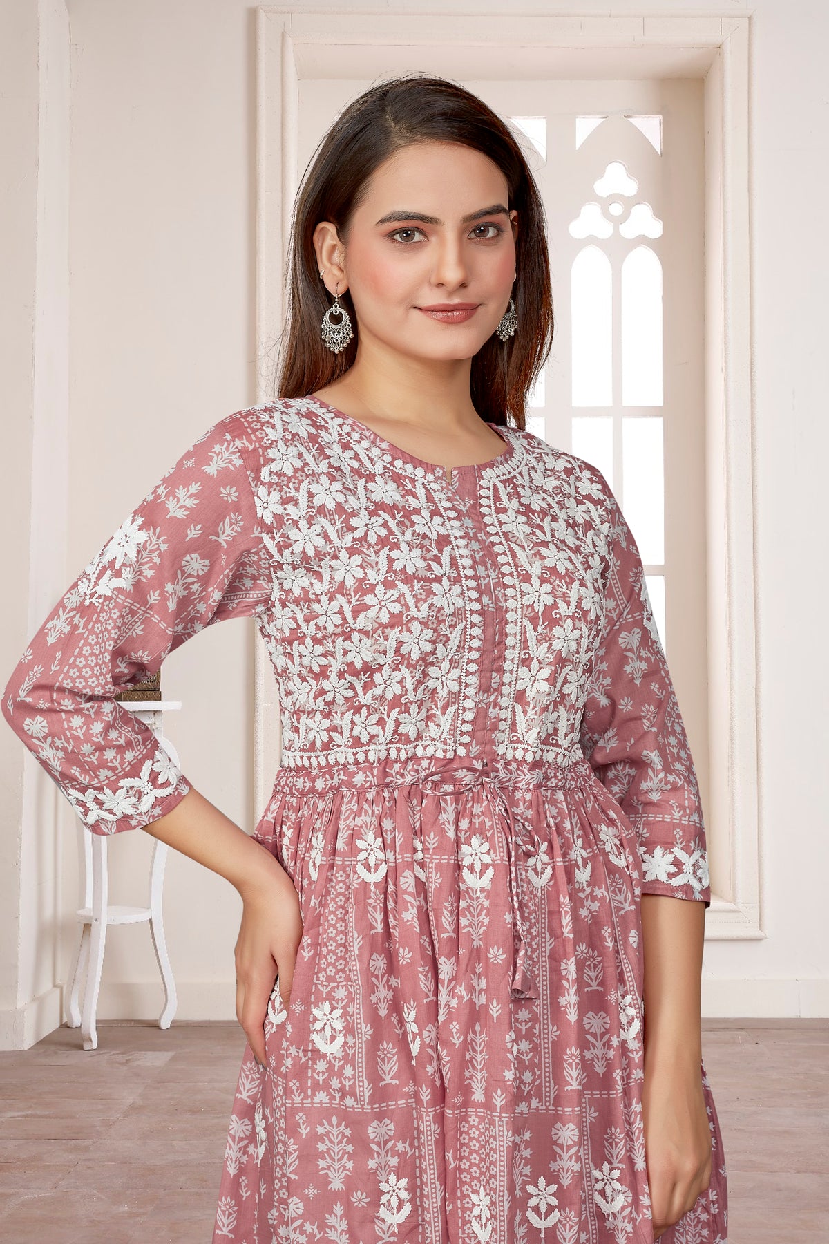 COTTON LUCKNOWI GOWN (2307)