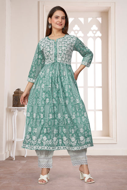 COTTON LUCKNOWI GOWN (2307)