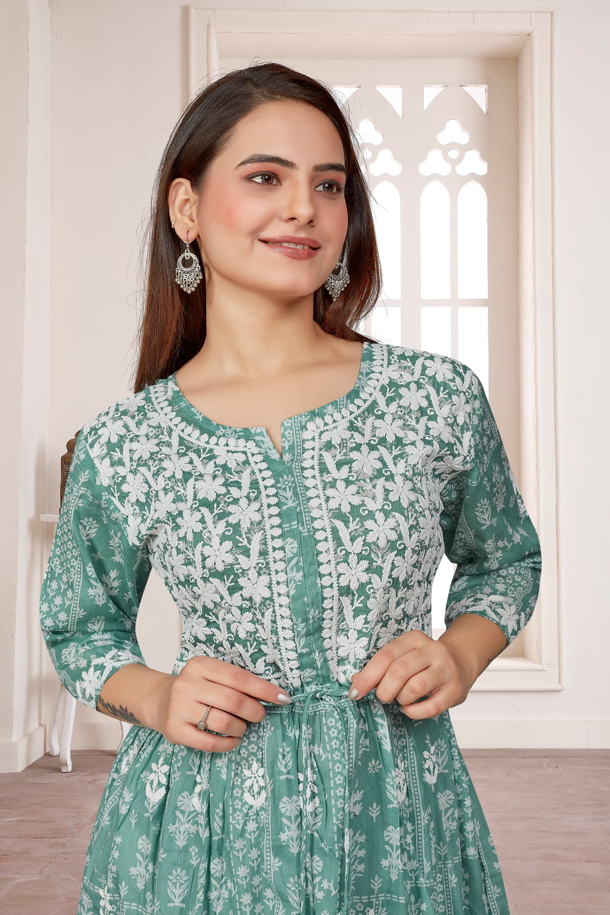 COTTON LUCKNOWI GOWN (2307)