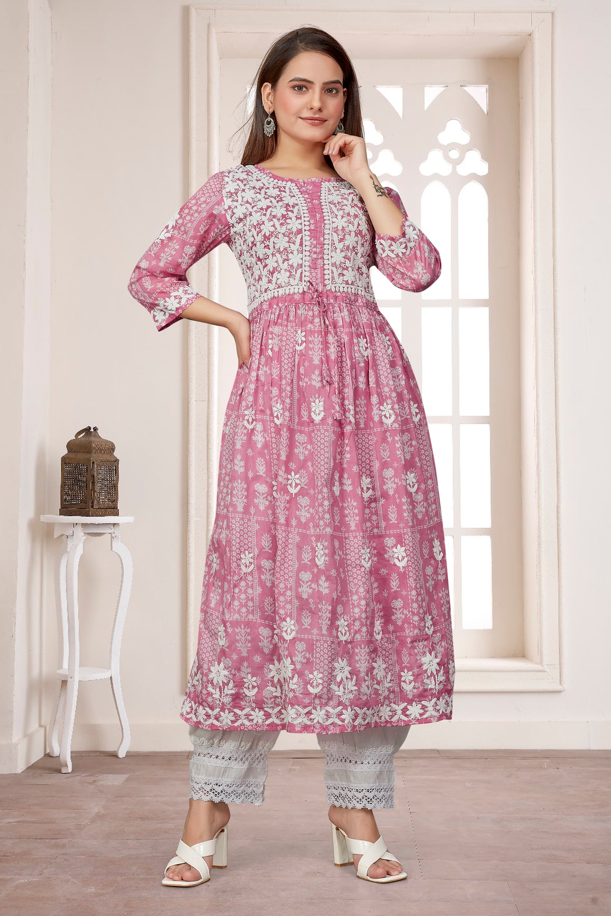 COTTON LUCKNOWI GOWN (2307)