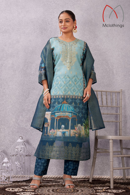 CHANDERI JACQUARD KURTI SET (2804-C-B)
