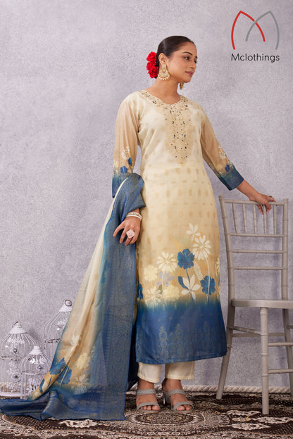 CHANDERI JACQUARD KURTI SET (2804-C-B)