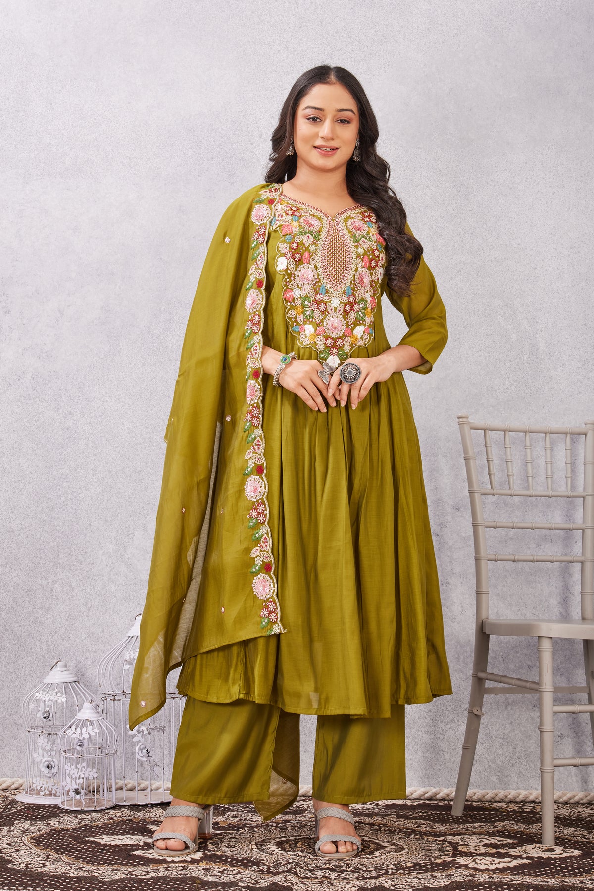 MULL CHANDERI KURTI SET(2921-A)